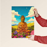 Serene Buddha in Flower Field Poster